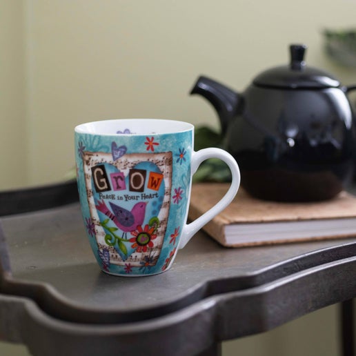 Grow Peace Bird Ceramic Curvy Mug
