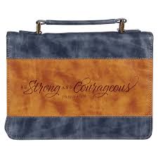 Bible Cover(Large) Be Strong & Courageous Joshua 1.9-Butterscotch Navy