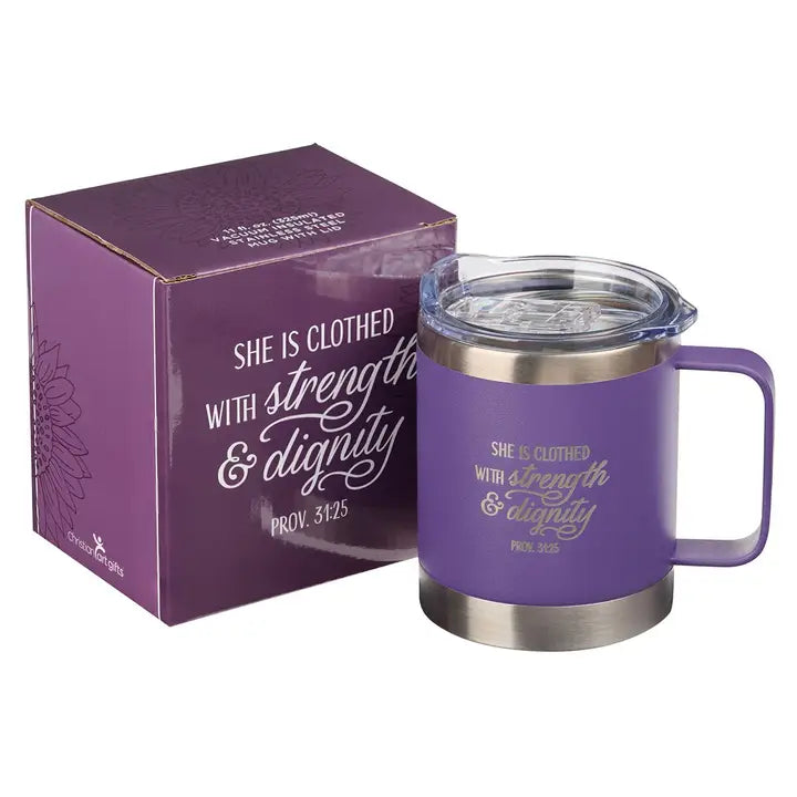 Mug Ss Camp Purple She Is Clothed with Strength Prov. 31:25