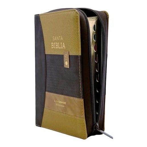 Biblia Reina Valera 1960 Tamañ̃o portátil letra Grande 11 puntos imitación piel Tech dot negro/Marrón. Con cierre e índice. Colección entusiasmo