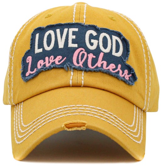 Love God Love Others Washed Vintage Ballcap: YEL