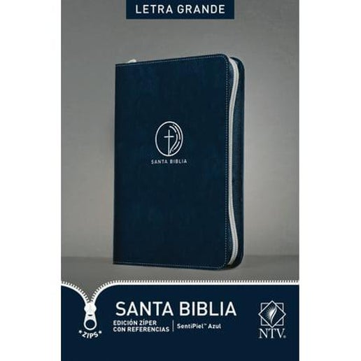 Santa Biblia NTV azul , Edición Zíper Con Referencias, Letra Grande - Large Print (Leather Bound)