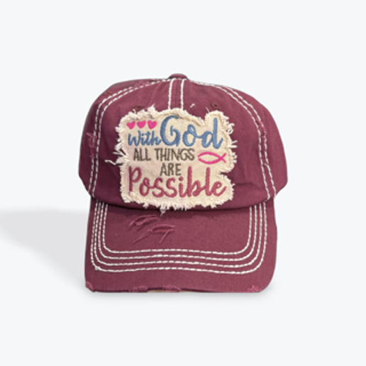 Cap Burgundy With God all Things are Possible