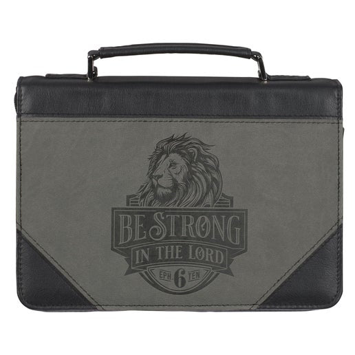 XL Vegan Leather Bible Cover for Men & Women: Be Strong, Pockets, Black & Gray, XL