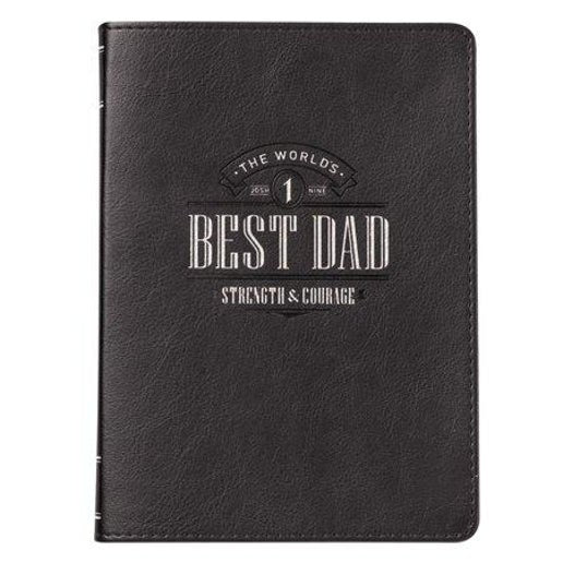 World’s Best Dad Gray Faux Leather Handy-Sized Journal Notebook for Fathers - Joshua 1:9 by Christian Art Gifts