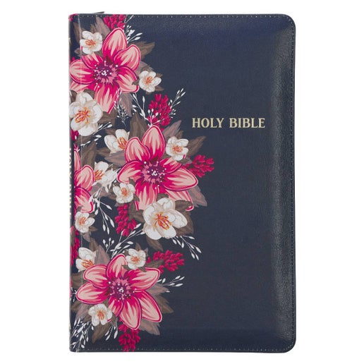 Floral Blue Faux Leather King James Version Deluxe Gift Bibl