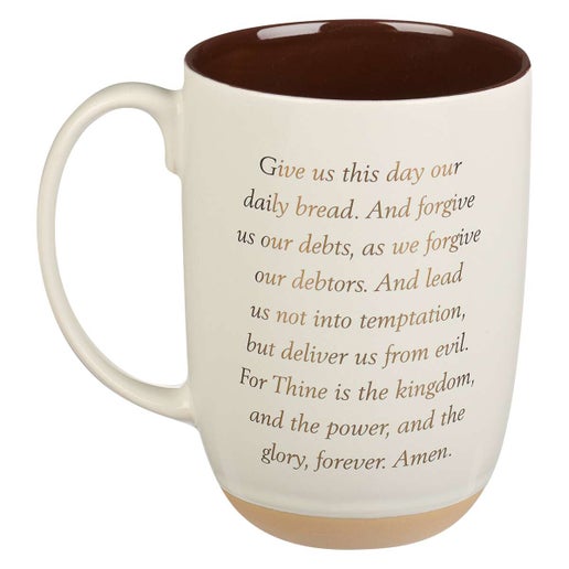 The Lord's Prayer White Ceramic Coffee Mug with Clay Base