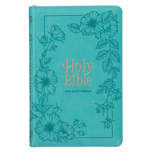 Teal Faux Leather KJV Gift Bible w/tabs & zipper closure