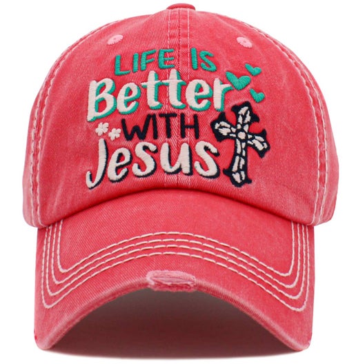 LIFE IS BETTER WITH JESUS WASHED VINTAGE BALLCAP: HPK