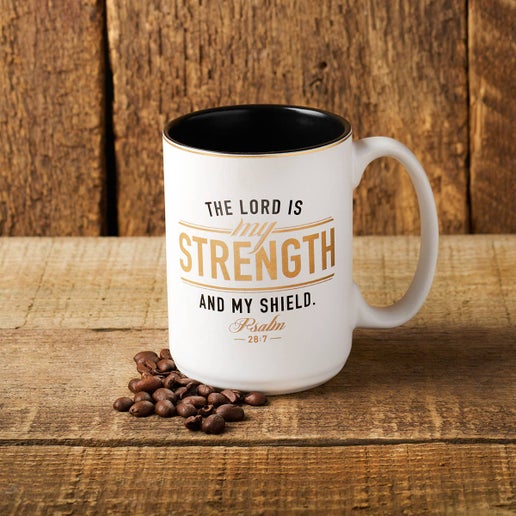 Strength and Shield White and Black Ceramic Coffee Mug - Psa