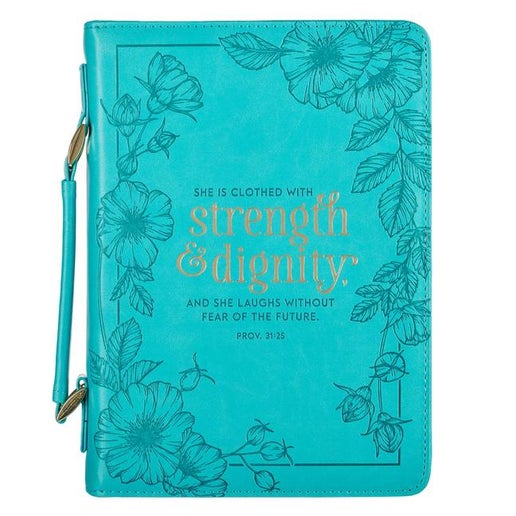 Teal Floral Fashion Bible Cover for Women She is Clothed Strength Dign lage