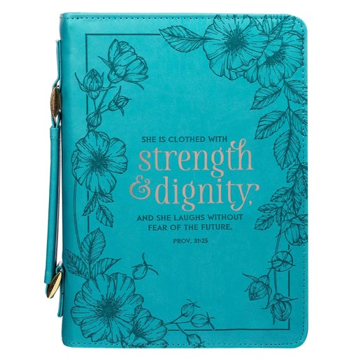 Teal Floral Fashion Bible Cover for Women She is Clothed Strength Dign