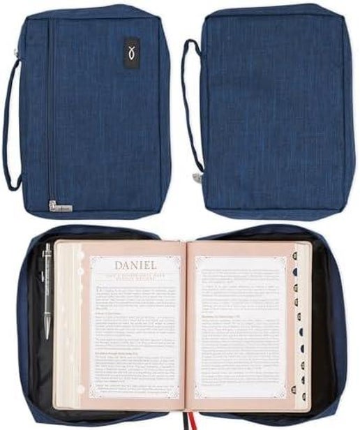 Bible Cover (M) Unisex w/Jesus Fish Patch, Navy