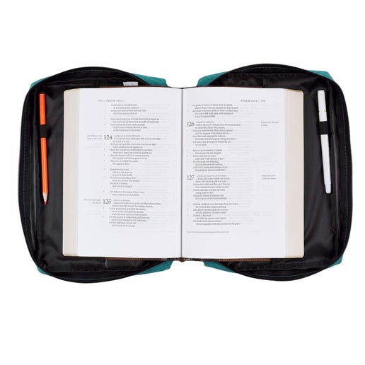 Bible Cover (Large)Strength & Dignity Proverbs 31:25, Teal Canvas