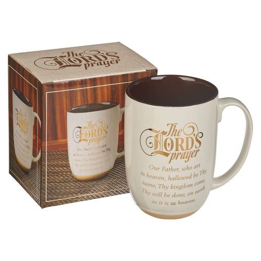 The Lord's Prayer White Ceramic Coffee Mug with Clay Base