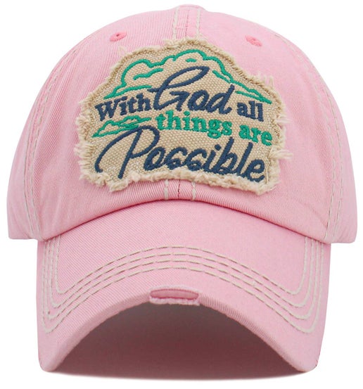 With God All Things Are Possible Washed Vintage Ballcap: PNK