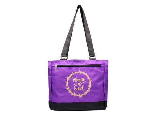 Tote bag Purple Canvas  - Woman Of God - Gold Embroidery