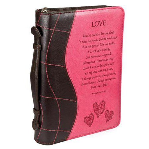 Women's Bible Cover Love 1 Corinthians 13:4-8, Pink, Large