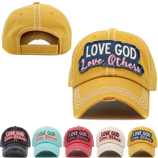 Love God Love Others Washed Vintage Ballcap: YEL