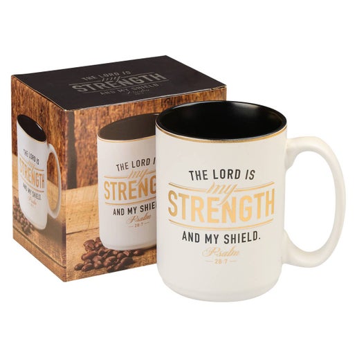 Strength and Shield White and Black Ceramic Coffee Mug - Psa