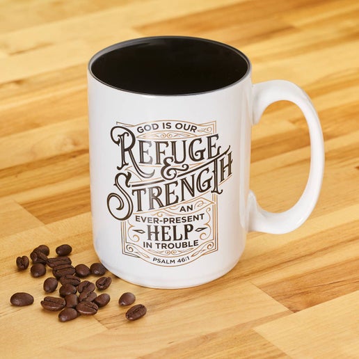 Mug Refuge and Strength White Large - Psalm 46:1